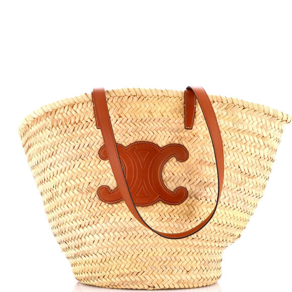 Celine Handbags - Celine Large Triomphe Basket Shoulder Bag Raffia with Leather